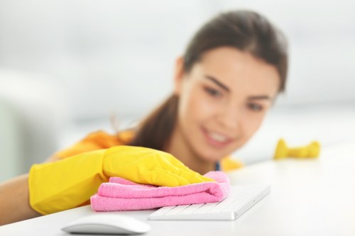Cleaner treating carpet stains in a Spitalfields property