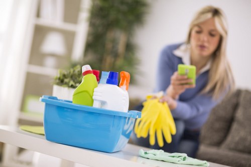 Carpet cleaner wearing PPE during deep cleaning